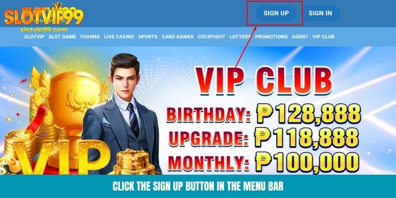 Click the Sign Up button in the menu bar