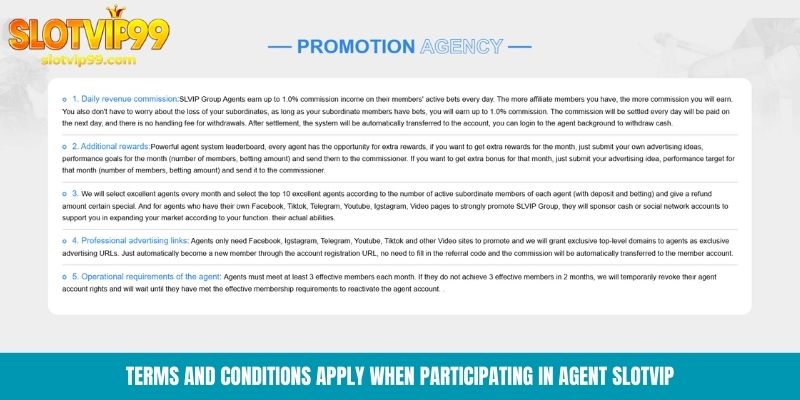 Terms and conditions apply when participating in Agent Slotvip