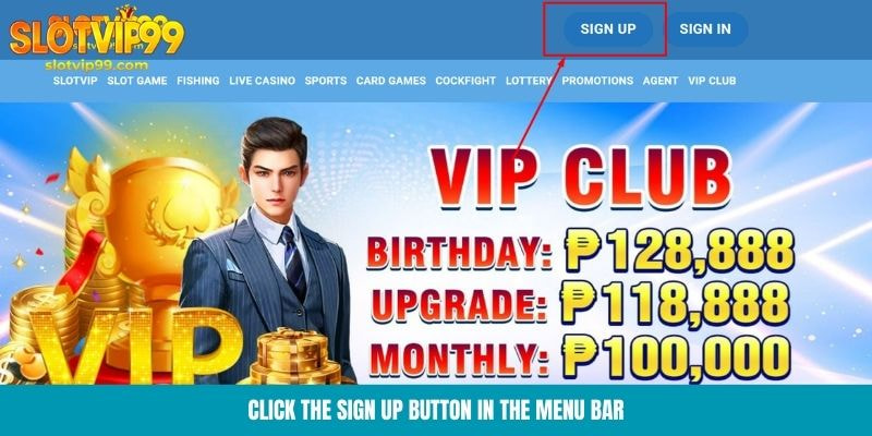 Click the Sign Up button in the menu bar