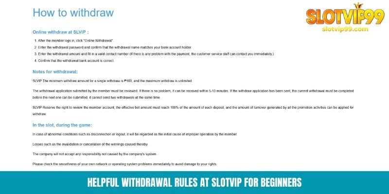 Helpful withdrawal rules at Slotvip for beginners