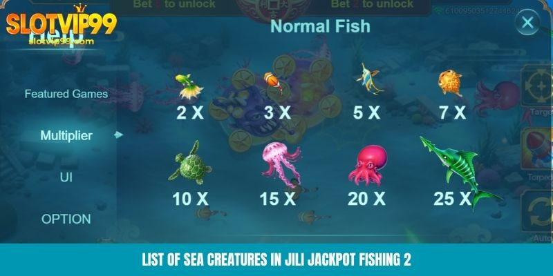 List of sea creatures in JILI Jackpot Fishing 2