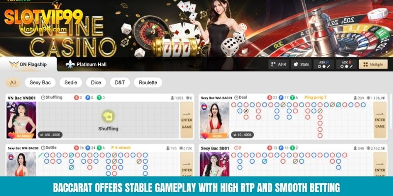 Sicbo Live: Dice Game With 180x Payout And Fast Play Baccarat offers stable gameplay with high RTP and smooth betting