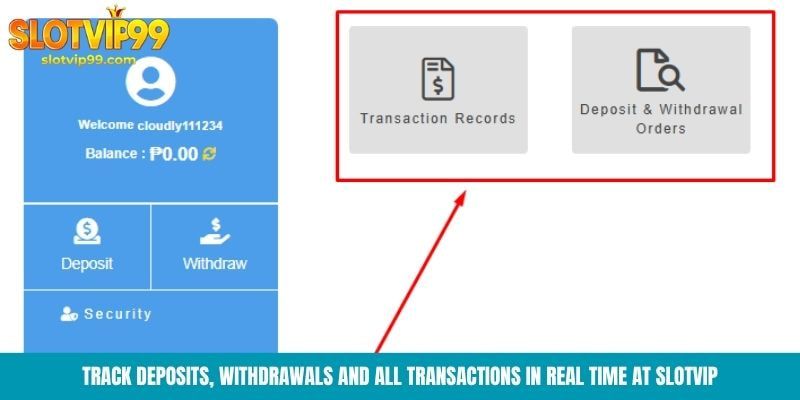 Track deposits, withdrawals and all transactions in real time at Slotvip