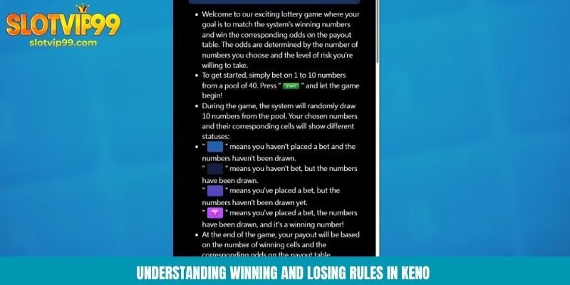 Understanding winning and losing rules in keno