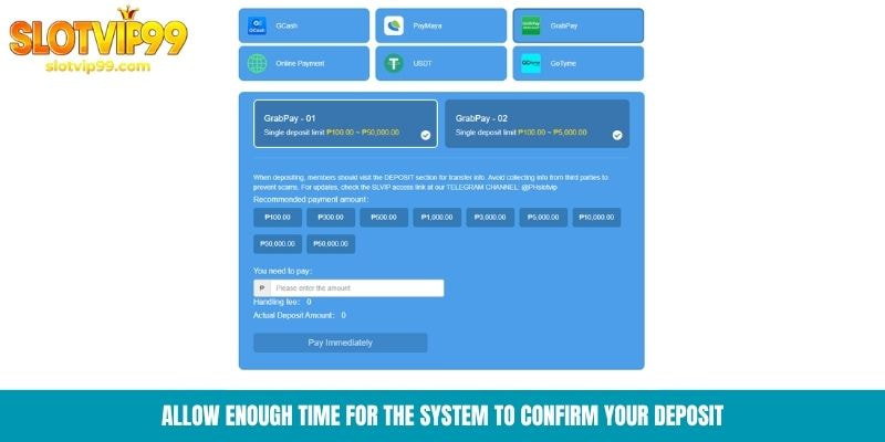 Allow enough time for the system to confirm your deposit