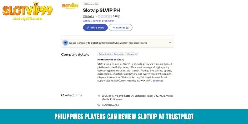 Philippines players can review Slotvip at Trustpilot